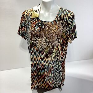 80 Park Brand Blouse Multicolor Short Sleeve Women's Top NWT 1X Cappella